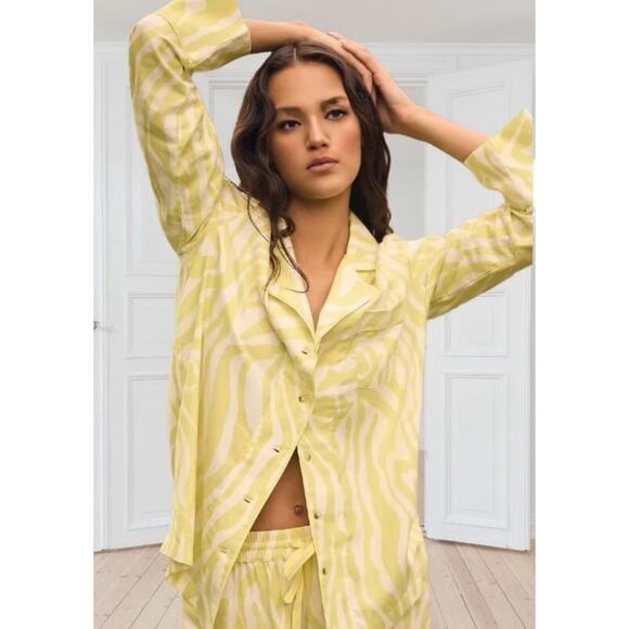 Anthropologie pajama set Small boho Modal Cotton Pants Long Sleeve Button Down - Picture 2 of 8